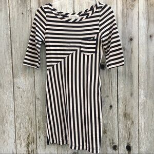 Monteau Y2K Black and Tan Striped Bodycon Dress Small